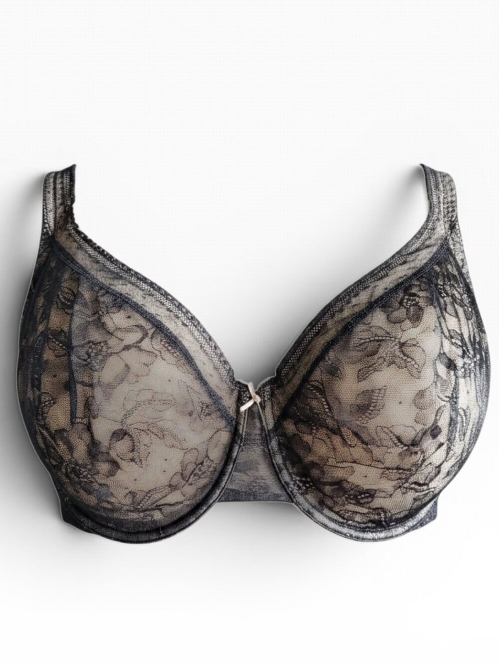 Cacique Modern Lace Unlined Full Coverage Bra Black Nude (Size 48DD)